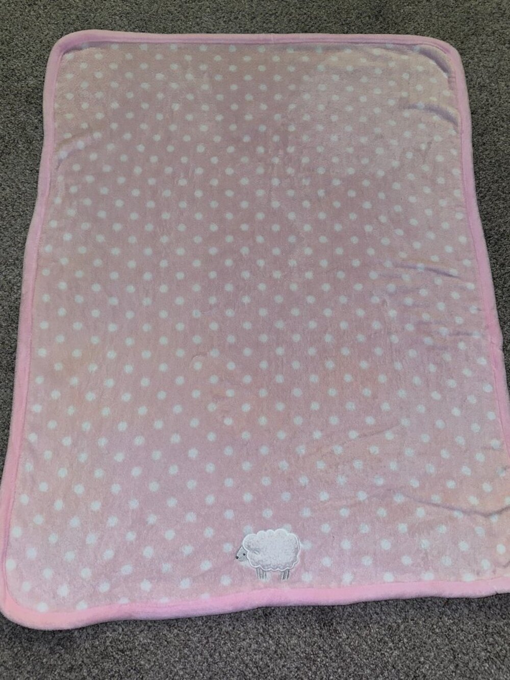 Carters Just One You Pink White Polka Dot Lamb Sheep Plush Baby Blanket Plush